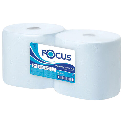 Протирочная бумага в рулонах Focus W1 Jumbo, 2-слойная голубая, 2 рулона по 350м, лист 24х35см (5043342)