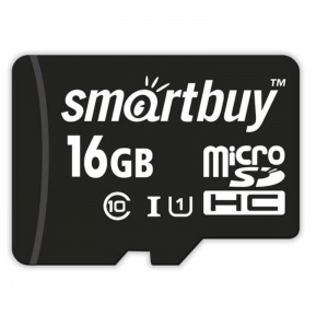 Карта памяти microSDHC SmartBuy 16Gb, Class 10, 10Мб/сек (c адаптером SD), 1шт. (SB16GBSDCL10-01)
