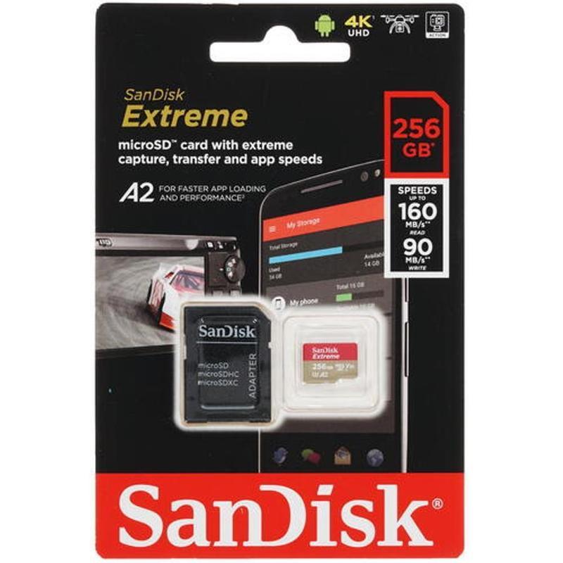 Карта памяти microSDXC SanDisk Extreme 256Gb, UHS-I A2, 1шт. (SDSQXA1-256G-GN6MA)