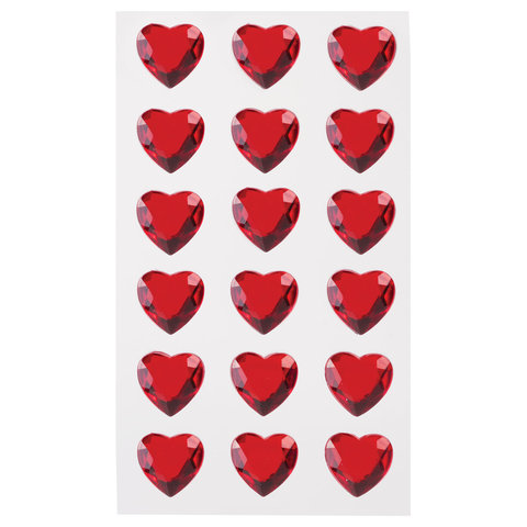 Материал декоративный Остров Сокровищ Стразы самоклеящиеся &quot;Сердце&quot;, красные, 16мм, 18шт., на подложке (661579)