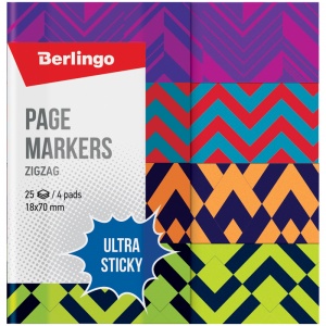 Клейкие закладки бумажные Berlingo Ultra Sticky Zigzag, 4х25л., 18x70мм, в книжке (LSz_41132)