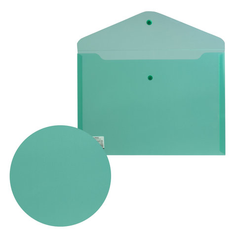 Папка-конверт на кнопке Brauberg (А4, до 100л., 180мкм, пластик плотный) прозрачная зеленая (224810), 10шт.