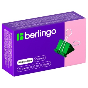 Зажимы для бумаг металлические Berlingo (25мм, до 100 листов, цветные) 12шт. (BC1225f), 6 уп.