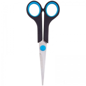 Ножницы OfficeSpace 160мм, симметричные ручки с синими вставками, ПВХ чехол с европодвесом (264901)