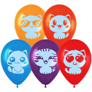 Воздушные шары MESHU "Cute kittens", 12" (30см), пастель, разные виды, 50шт. (MS_42105)