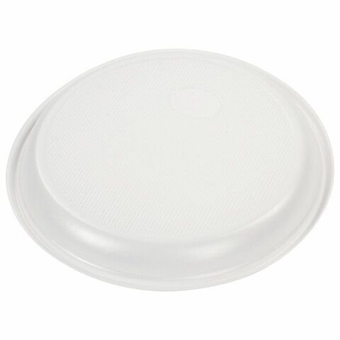 Тарелка одноразовая пластиковая Лайма Бюджет (d=170мм, десертная, белая) 100шт. (600942), 21 уп.