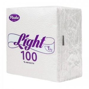 Салфетки бумажные 22.5х22.5см, 1-слойные Plushe Light, белые, 90шт., 15 уп.