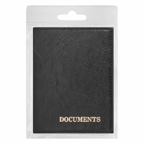 Обложка для автодокументов Staff, экокожа, тиснение &quot;Documents&quot;, черная