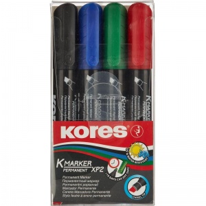 Набор перманентных маркеров Kores (3-5мм, скошенный наконечник, синий/черный/красный/зеленый) 4шт. (20945)