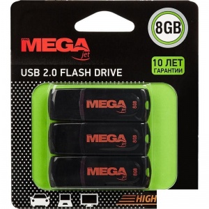 Флэш-диск USB 8Gb ProMEGA Jet, USB2.0, черный (3шт.)