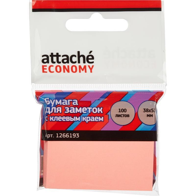 Стикеры (самоклеящийся блок) Attache Economy, 38x51мм, розовый, 100 листов
