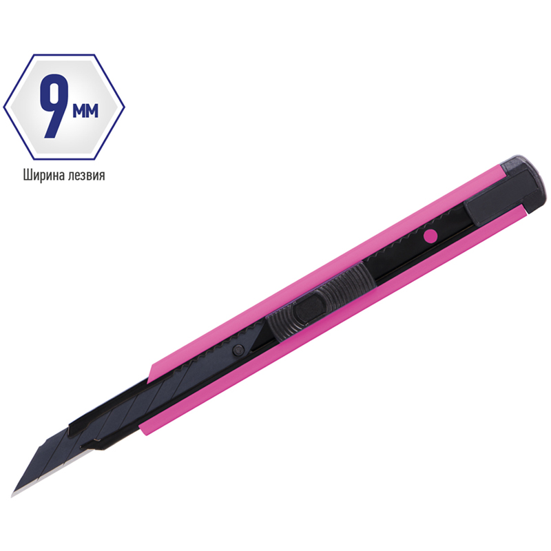 Нож канцелярский 9мм Berlingo ColorZone, черное лезвие, auto-lock, металл. направл., розовый, европодвес, 20шт. (BM4120_a)