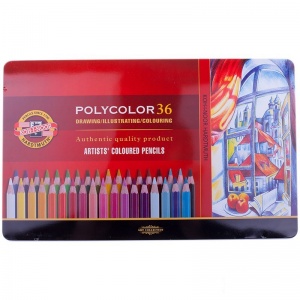 Карандаши цветные художественные 36 цветов Koh-I-Noor Polycolor (L=175мм, D=7мм, d=3,8мм, 6гр) метал. коробка (3825036002PL)