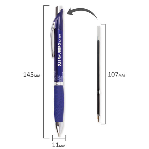 Ручка шариковая автоматическая Brauberg Metropolis-X (0.35мм, синий цвет чернил, масляная основа) 12шт. (OBPR112)