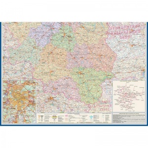 Настенная административная карта Центральный федеральный округ (масштаб 1:900 000)