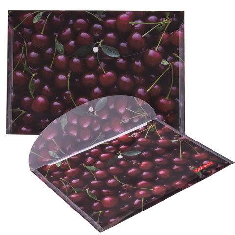 Папка-конверт на кнопке Brauberg Cherry (А4, 160мкм, до 100 листов) цветная печать (228037)