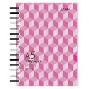Бизнес-тетрадь А5 Attache Selection Spring Book, 150 листов, розовая, клетка, на спирали, пластик (170х202мм), 14шт.