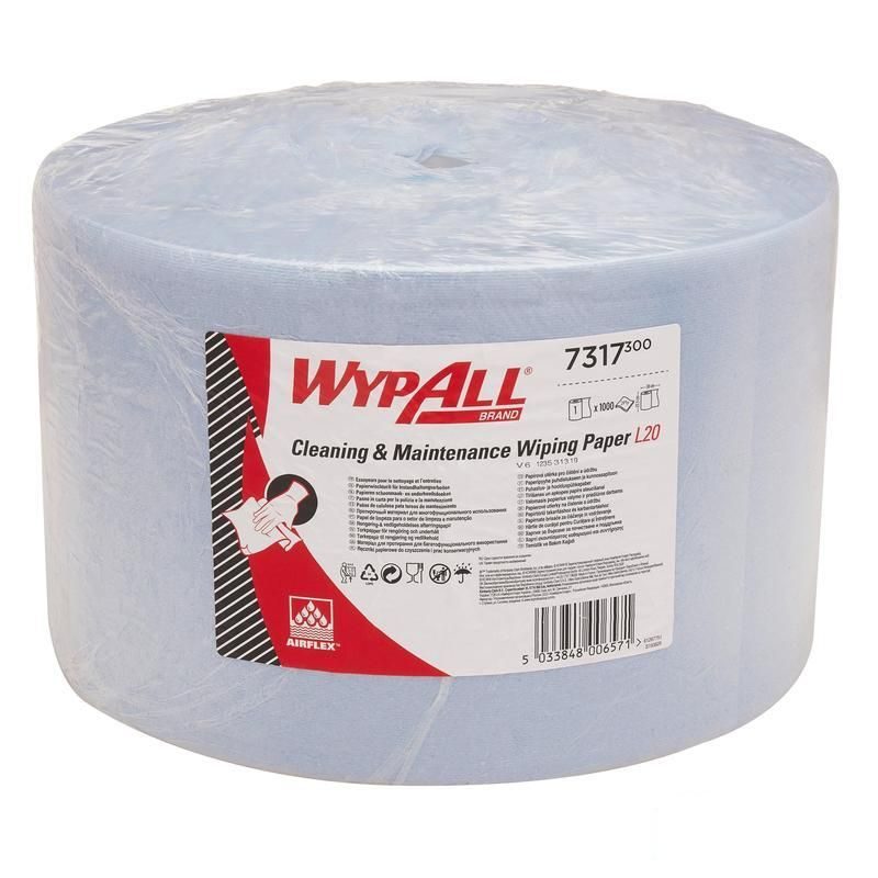 Протирочный материал в рулонах Kimberly-Clark Wypall L20 7317, голубой, 1000 листов в упаковке