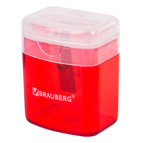 Точилка ручная пластиковая Brauberg OfficeBox (1 отверстие, с контейнером и крышкой, прямоугольная) 24шт. (222494)