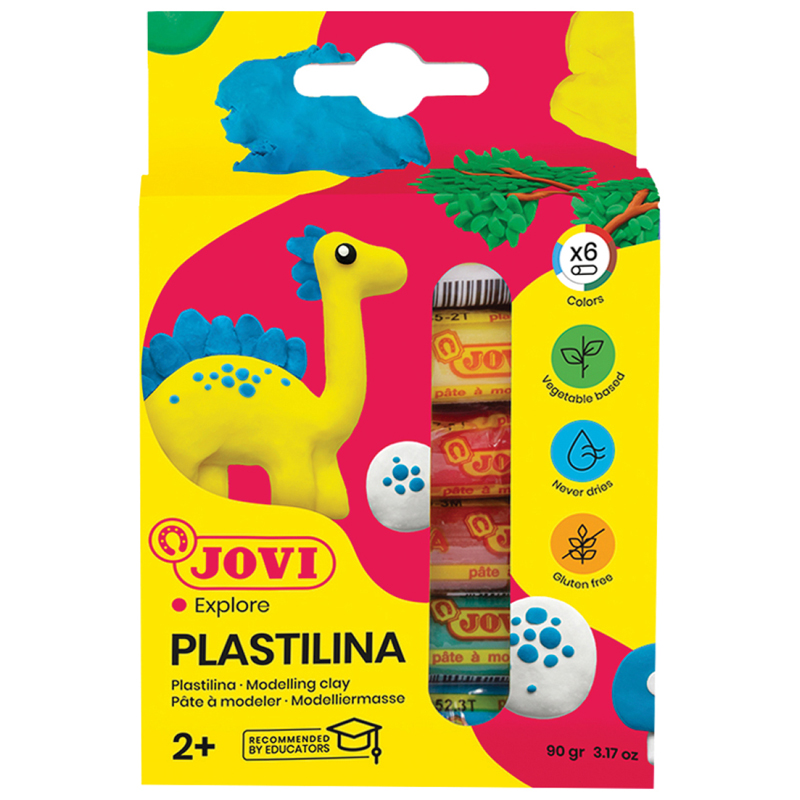 Пластилин на растительной основе 6 цветов Jovi, 90г, картон, европодвес (90/6)