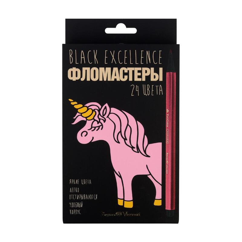 Набор фломастеров 24 цвета Bruno Visconti Black Excellence (линия 1мм) (32-0057)