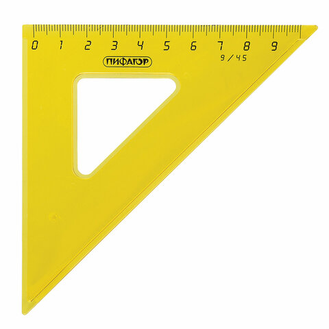 Набор чертежный средний Пифагор (линейка 20см, 2 треугольника, транспортир) прозрачный неоновый, 48 уп. (210626)