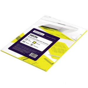 Бумага цветная А4 OfficeSpace неон желтая, 80 г/кв.м, 50 листов (245193)