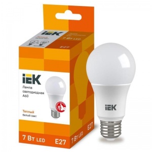 Лампа светодиодная IEK (7Вт, Е27, грушевидная) теплый белый, 1шт.