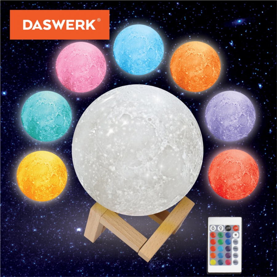 Светильник-ночник детский Daswerk &quot;Лунная ночь&quot;, 16 цветов, d=15 см, с пультом (237952)