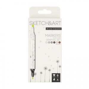 Набор маркеров для декорирования Sketch&Art Графика (3мм, 6 цветов, двусторонние) 6шт., 12 уп.