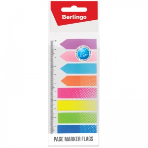 Клейкие закладки пластиковые Berlingo, 8 цветов неон по 25л., 45/42х12мм, на линейке (LSz_45128), 24 уп.