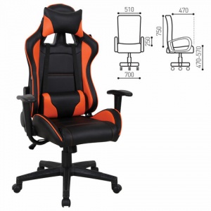 Кресло игровое Brabix "GT Racer GM-100", две подушки", экокожа черная/оранжевая, пластик (531925)