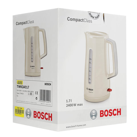 Чайник электрический Bosch TWK 3A017, 2400Вт, бежевый (TWK3A017)