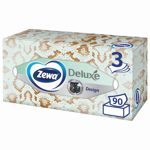 Салфетки косметические 20x20см, 3-слойные Zewa Deluxe Design, 90шт. в картонном боксе (28420)