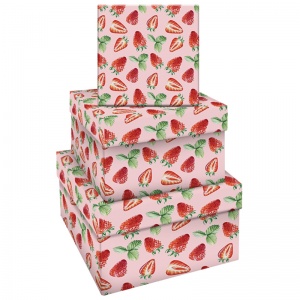Набор квадратных коробок 3-в-1 MESHU "Strawberry" (19,5x19,5x11-15,5x15,5x9см) (MS_46586)