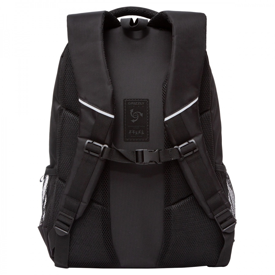 Рюкзак школьный Grizzly, 32x45x23см, 2 отделения, 4 кармана, анатомическая спинка, черный-салатовый (RU-330-5/1)