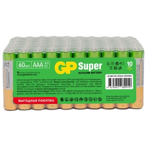 Батарейка GP Super AAA/LR03 (1.5 В) алкалиновая (эконом, 60шт.) (24A-2CRVS60)