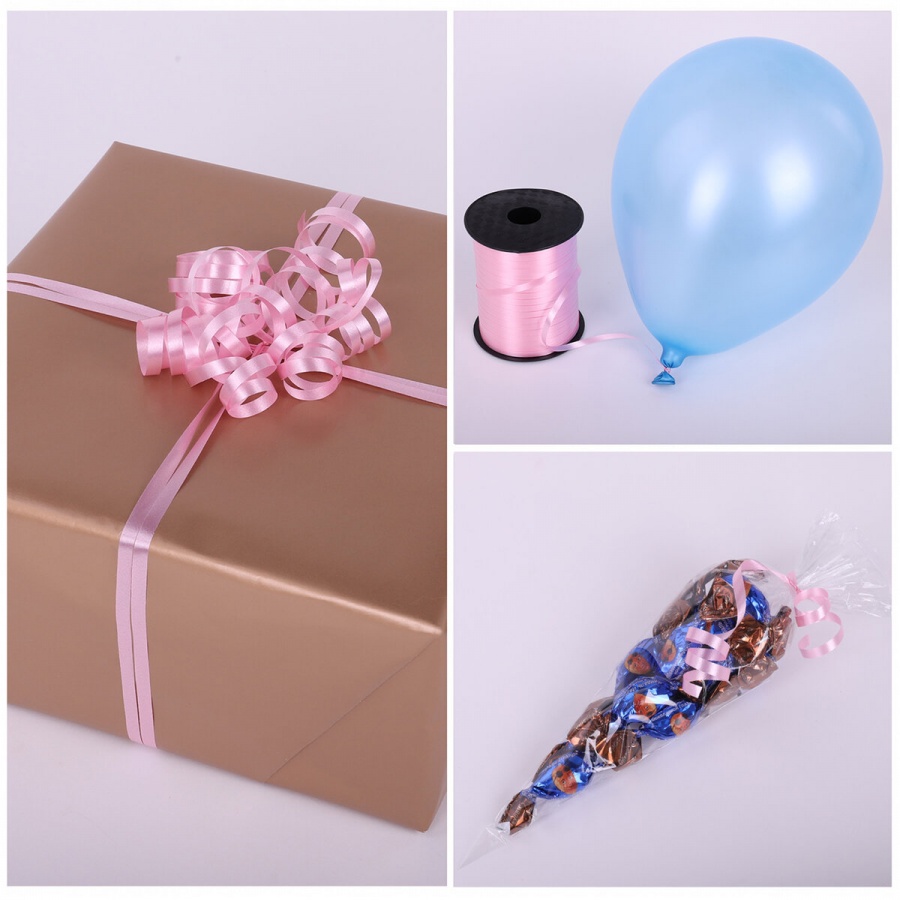 Лента упаковочная Золотая Сказка для шаров и подарков, 5мм х 500м, розовая, 4 уп. (591812)