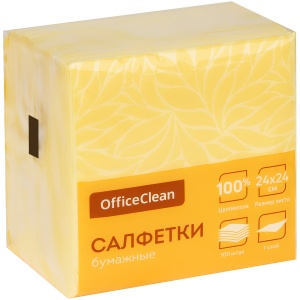 Салфетки бумажные 24x24см, 1-слойные OfficeClean, желтые, 100шт. (255442)