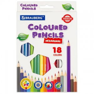 Карандаши цветные 18 цветов Brauberg Premium (L=176мм, d=3.3мм, 6гр, грифель мягкий) 4 уп. (181657)