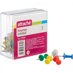 Кнопки силовые для пробковых досок Attache (10мм, цилиндр, металл/пластик) цветные, 50шт., 12 уп.