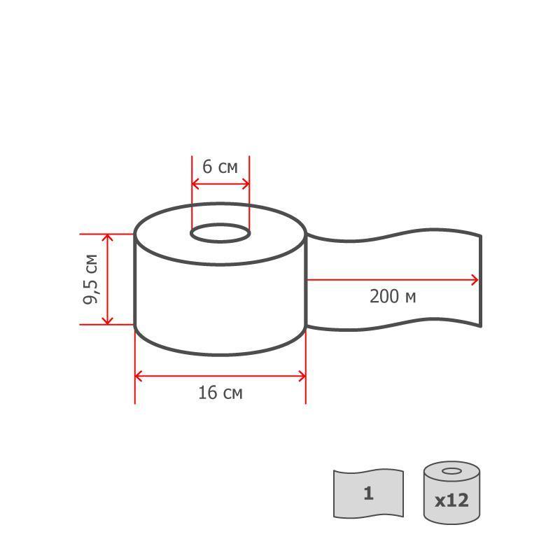Бумага туалетная для диспенсера 1-слойная Терес Эконом мини, белая, 200м, 12 рул/уп (T-0024)