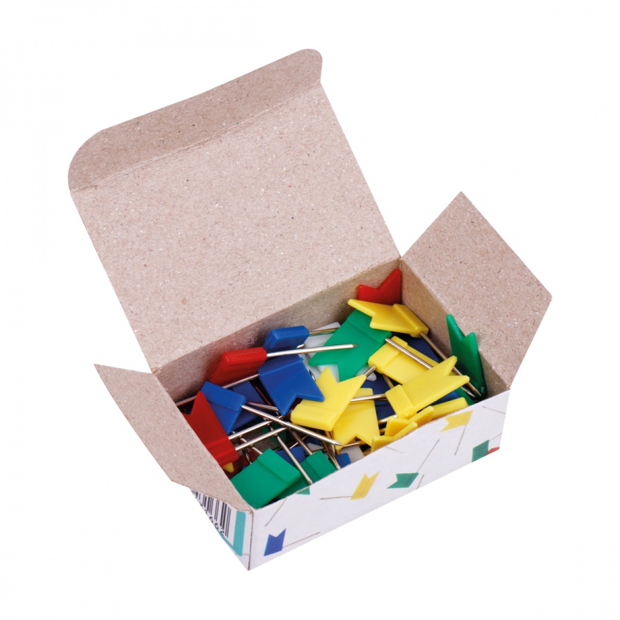Кнопки силовые/флажки OfficeSpace, цветные, 50шт., картонная упаковка, 10 уп. (281004)