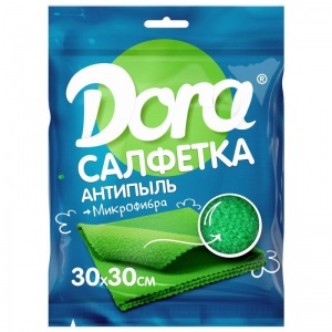 Салфетка хозяйственная Dora (30х30см) микрофибра, 180 г/кв.м, зеленая, 1шт.