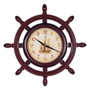 Часы настенные аналоговые Штурвал, d=35см, коричневый