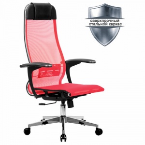 Кресло руководителя Metta К-4-Т, прочная сетка красная, хром