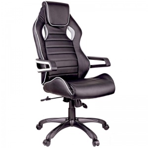 Кресло руководителя Helmi HL-S03 "Drift", экокожа черная, ткань серая, пластик (274807)