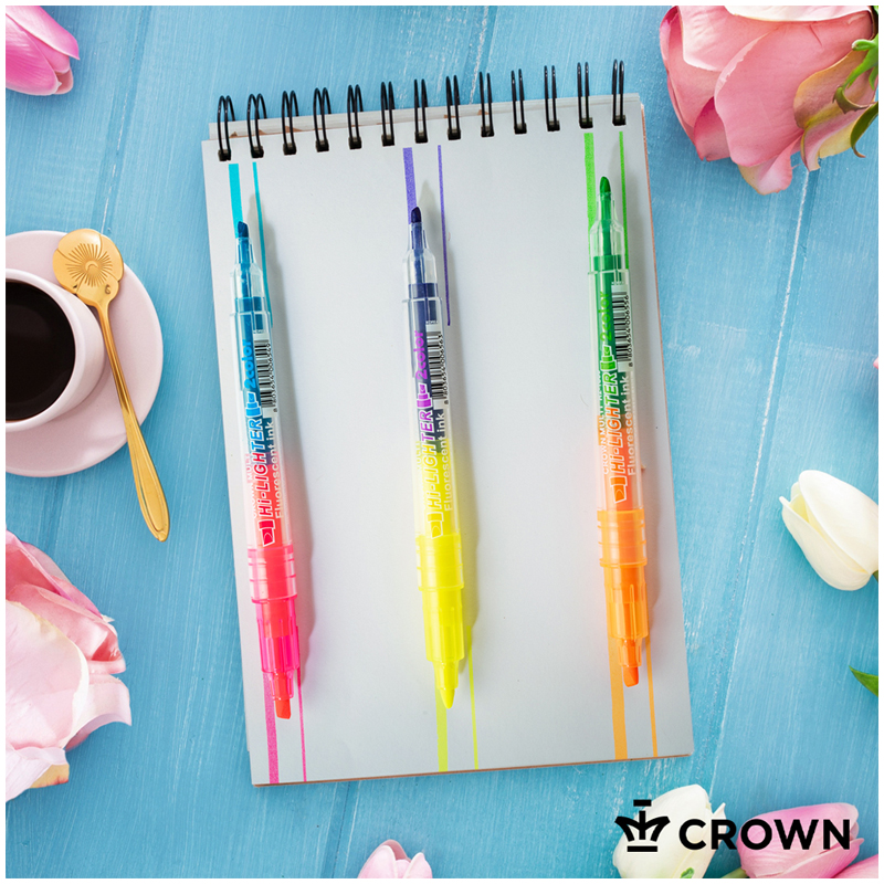 Набор маркеров-текстовыделителей двусторонних Crown Multi Hi-Lighter Twin (3/2мм, 6 цветов) 3шт. (H2-1000-B/3)