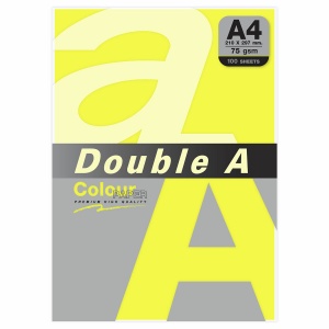 Бумага цветная А4 Double A, неон желтая, 75 г/кв.м, 100 листов (32054