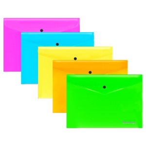 Папка-конверт на кнопке Berlingo Neon (А4, 200мкм) неоновые цвета (EFb_A4395), 5шт.